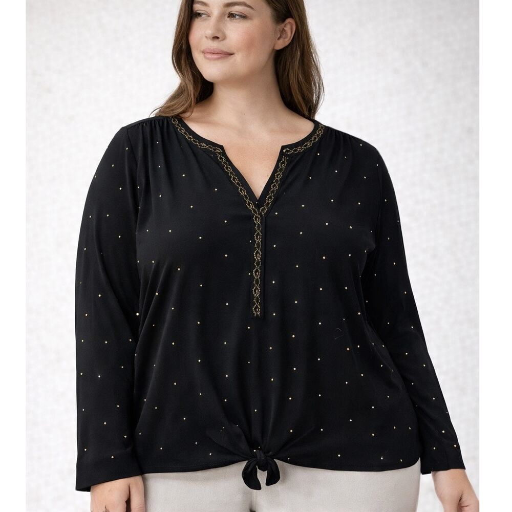 Chico’s Black Gold Embellished Flowy Blouse Size 3 XL